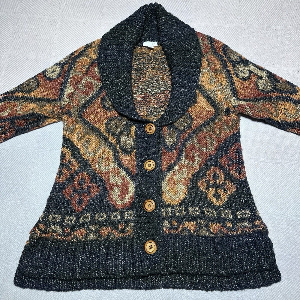 J Jill Bloomsbury Cardigan Womens XS Petite Southwestern Aztec Shawl Collar - Picture 2 of 10